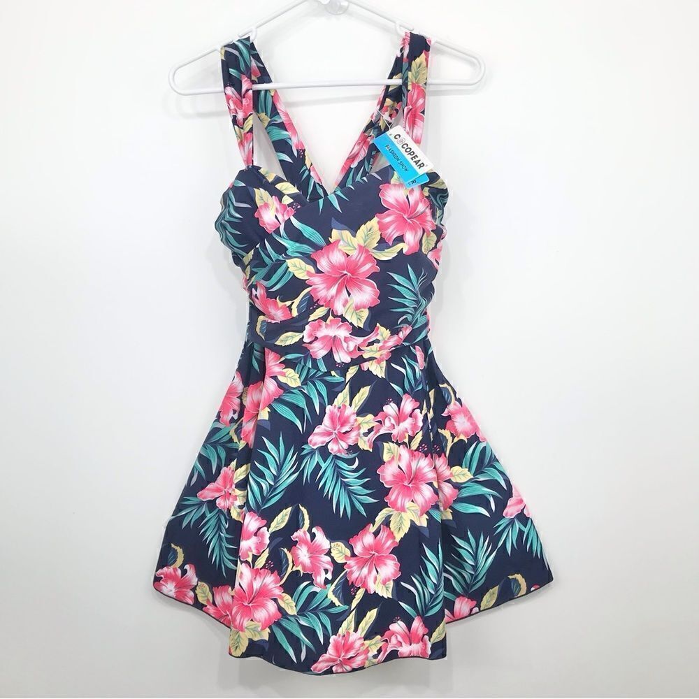 Cocopear Blue Tropical Print Swimsuit Dress -NEW